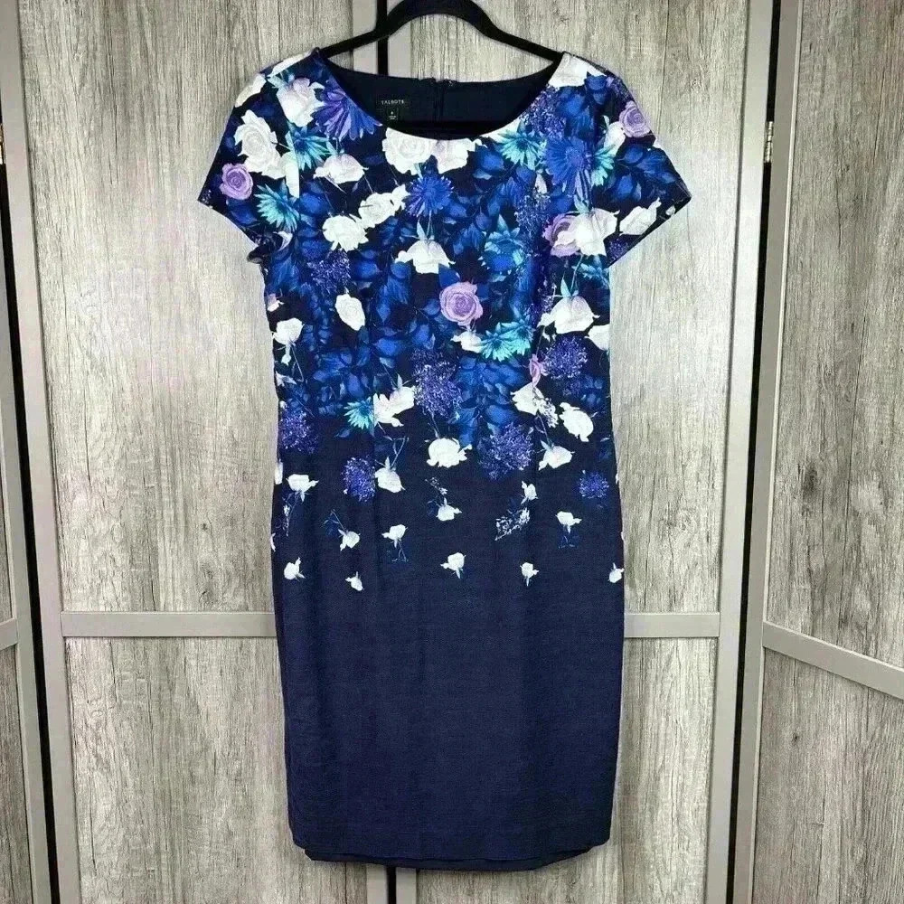 Talbots Dress Sz 8 Sheath Floral Print Short Sleeves
